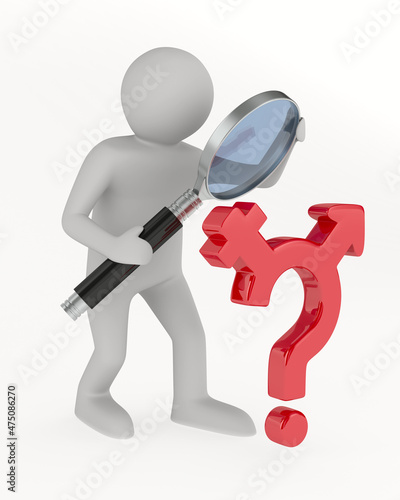 man with magnifier on white...