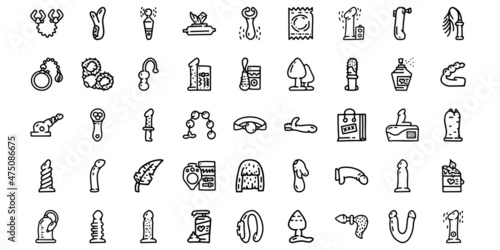 Sex toys line vector doodle simple icon set