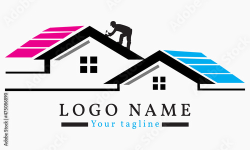 Unique Roof repair logo design, vector art