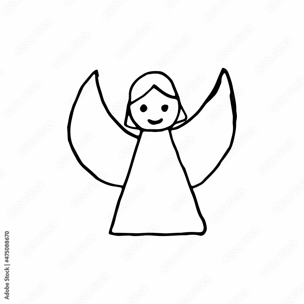Smiling angel. Line icon in doodle style. Vector illustration on a white background.