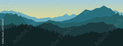 Fotografie, Tablou mountain and forest landscape illustration at dawn and dusk