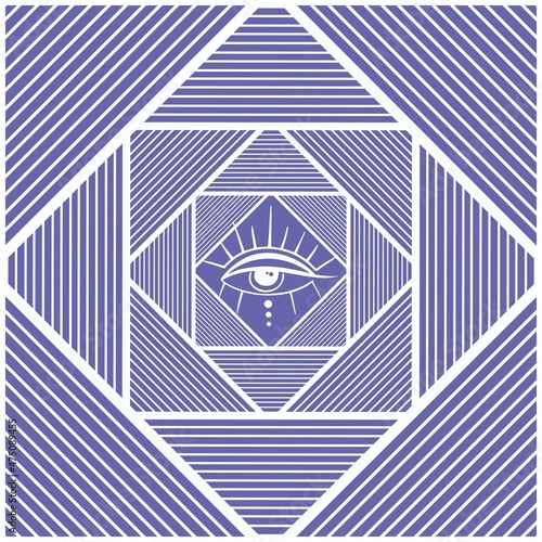 Vector illustration of an illusion of squares receding into the distance with an eye inside. Seamless pattern, endless drawing.