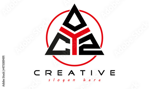 triangle badge with circle COZ letter  logo design vector, business logo, icon shape logo, stylish logo template

