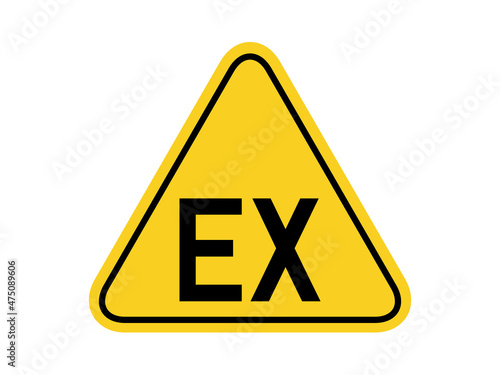 isolated watch explosive risk area zone, common hazardous symbols on yellow round triangle board warning sign for icon, label, logo or package industry etc. flat style vector design.