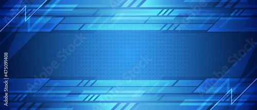 Abstract blue technology with geometric design and digital network background