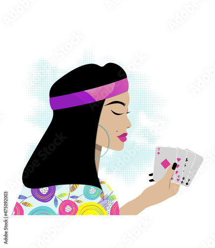 Fortune teller guessing on cards. flat vector illustration.