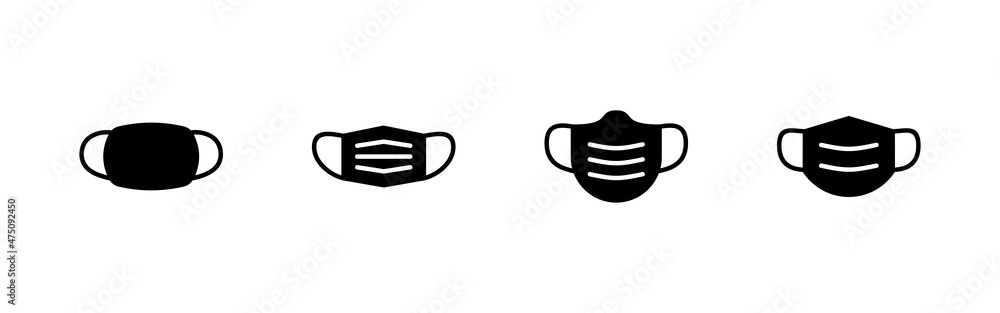 Mask icons set. Medical mask sign and symbol. Man face with mask icon. Safety breathing mask