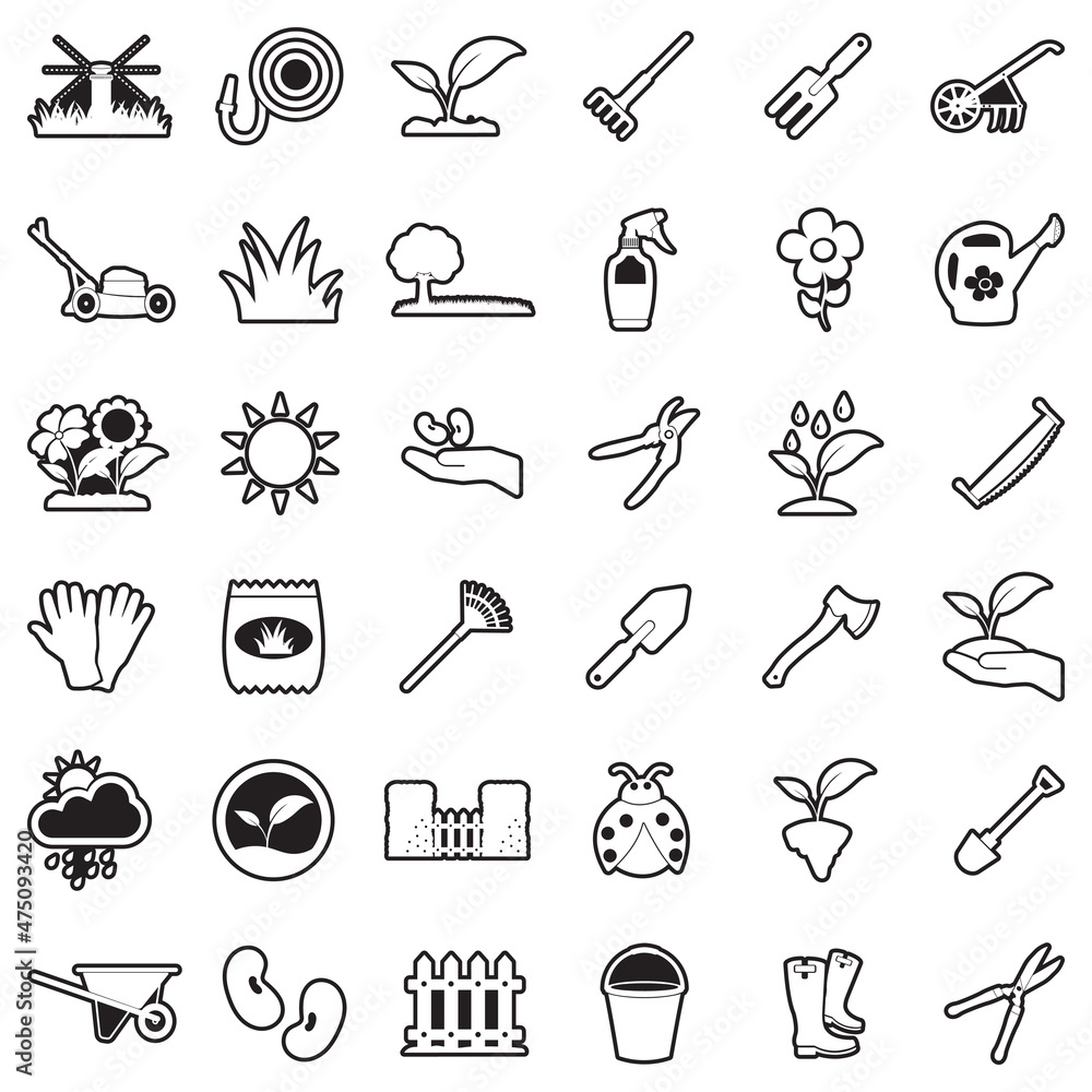 Gardening Icons. Line With Fill Design. Vector Illustration.