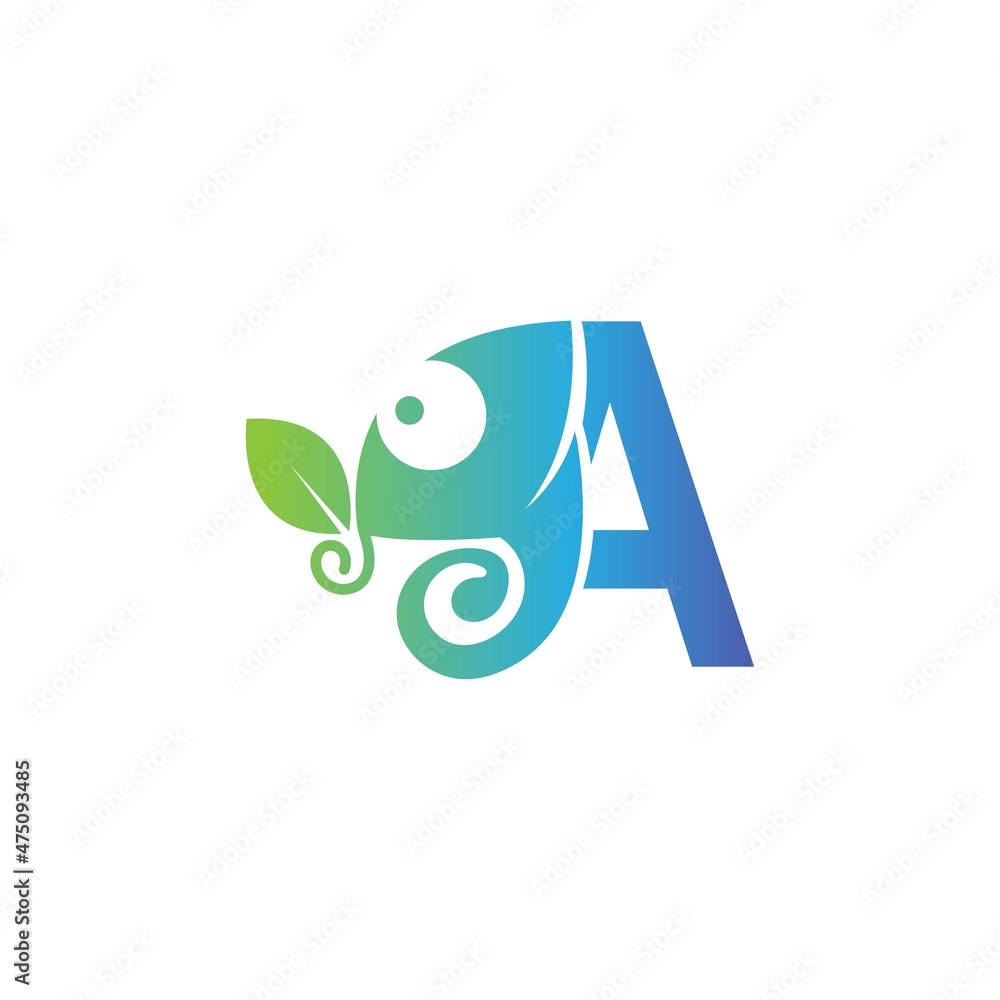 Letter A icon with chameleon logo  design template
