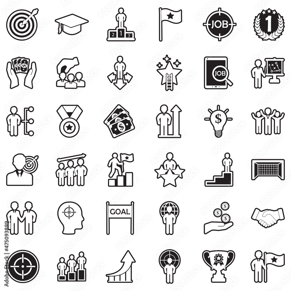 Goal Icons. Line With Fill Design. Vector Illustration. Goal Icons. Line With Fill Design. Vector Illustration.