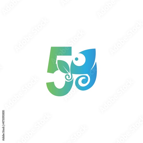 Number 5 icon with chameleon logo design template