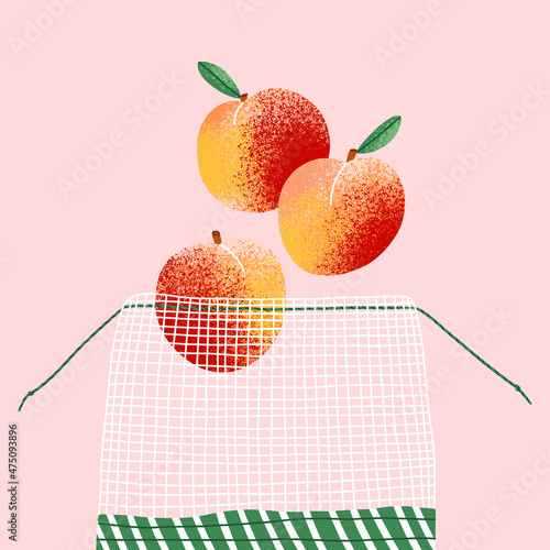 Three juicy nectarines in eco friendly bag