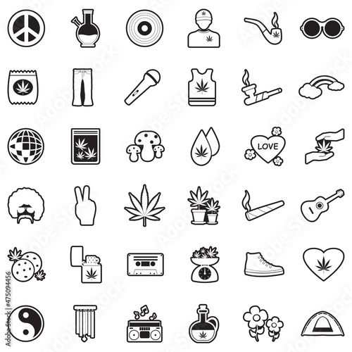 Hippie Icons. Line With Fill Design. Vector Illustration.