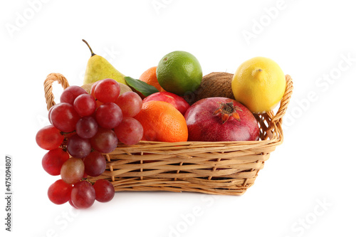 Different fresh ripe fruits on white background