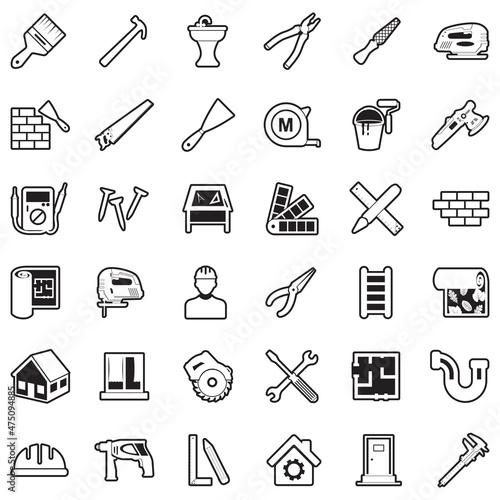 Wallpaper Mural Home Repair Icons. Line With Fill Design. Vector Illustration. Torontodigital.ca
