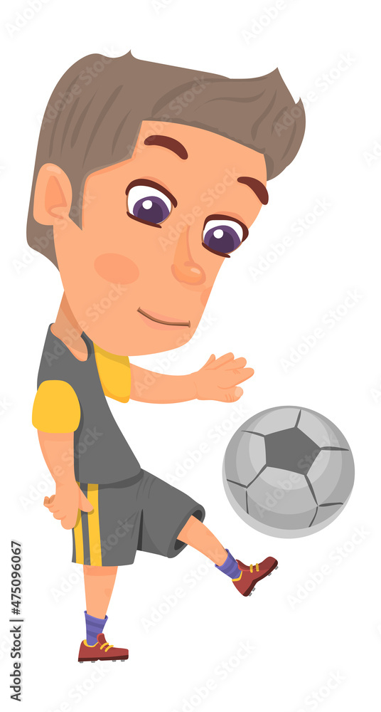 Cartoon footbal player. Boy with soccer ball. Child sport