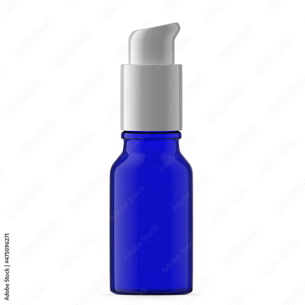 15ml Blue Glass Pump Bottle. Isolated 15ml Blue Glass Pump Bottle. Isolated