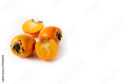 Fresh persimmon fruit isolated on white background. Copy space
