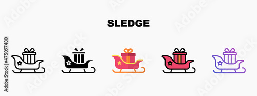 Sledge with gift box icon designed in outline flat glyph filled line and gradient. Perfect for website mobile app presentation and any other projects. Enjoy this icon for your project.