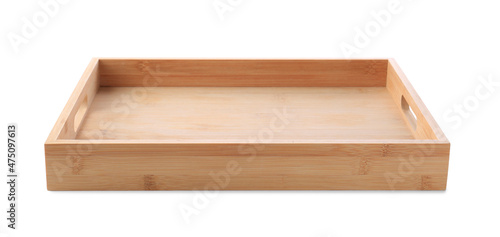 One empty wooden tray isolated on white © New Africa