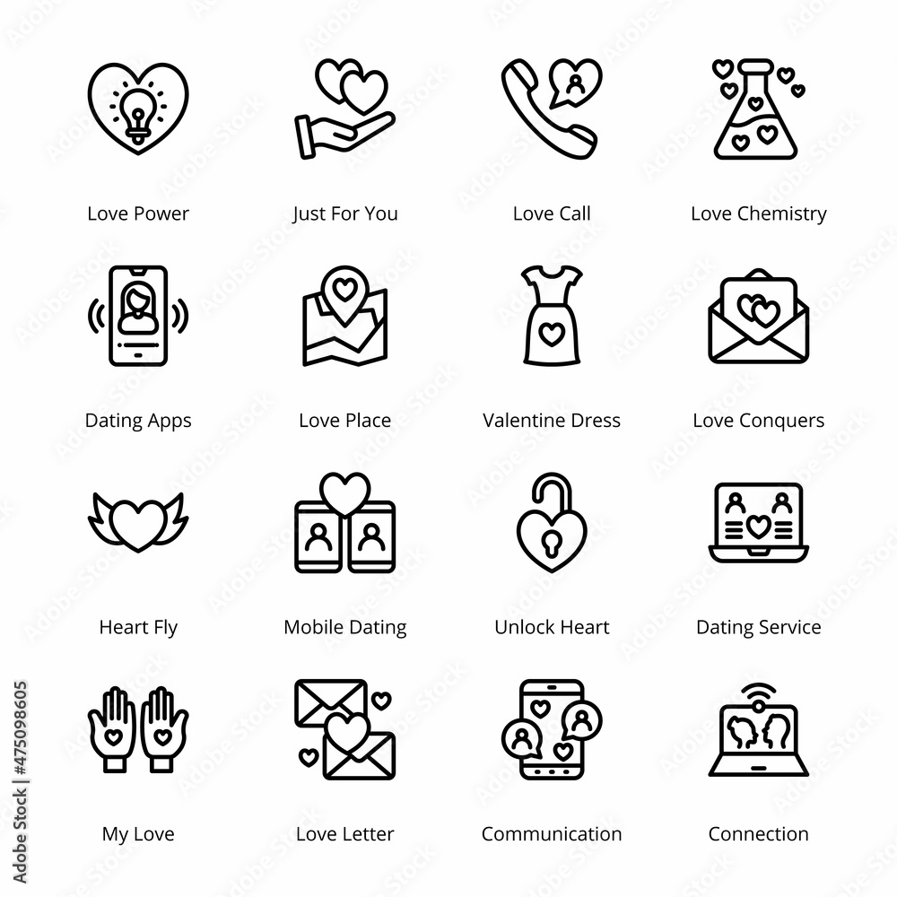 Love and Valentine Outline Icons - Stroked, Vectors