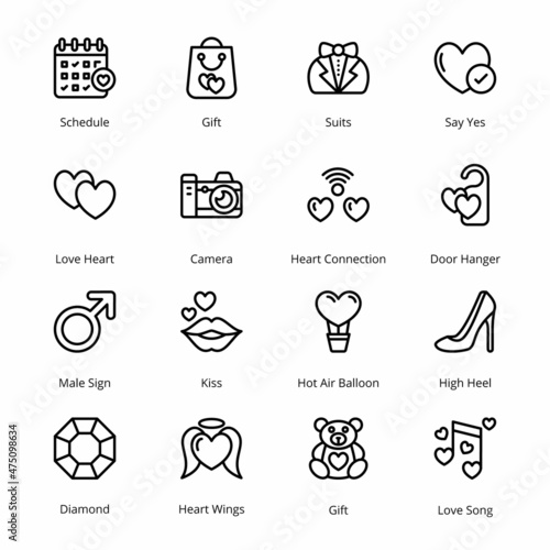 Love and Valentine Outline Icons - Stroked, Vectors