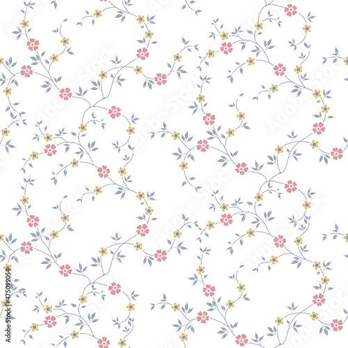seamless pattern of flowers, branches and leaves
