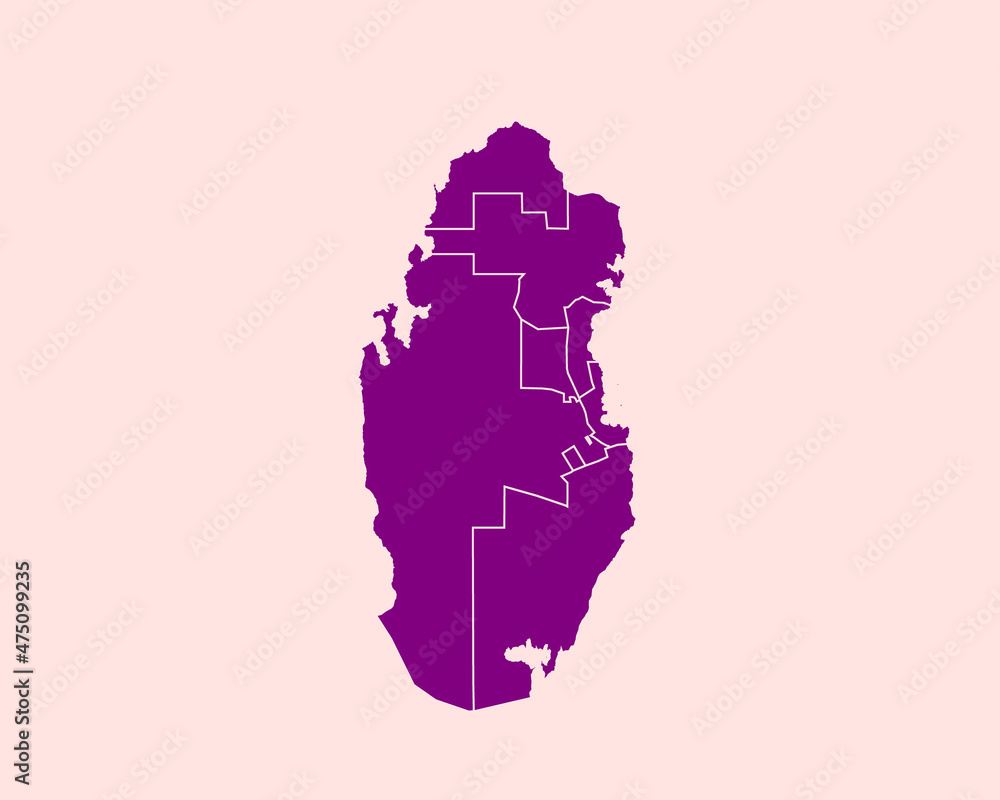 Modern Velvet Violet Color High Detailed Border Map Of Qatar, Isolated on Pink Background Vector Illustration