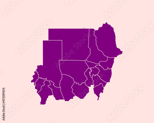 Modern Velvet Violet Color High Detailed Border Map Of Sudan, Isolated on Pink Background Vector Illustration