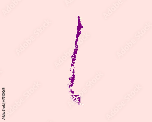 Modern Velvet Violet Color High Detailed Border Map Of Chile  Isolated on Pink Background Vector Illustration