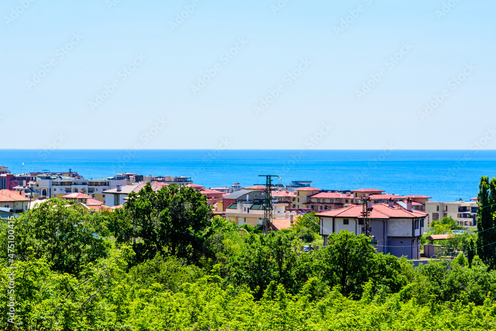 View at town Sveti Vlas and the Black sea. Nessebar region, Bulgaria