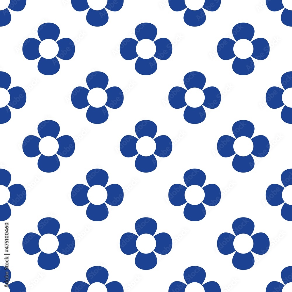 Blue white seamless background with flowers..Abstract, repeating regular pattern for print..Graphic design with regular shapes. Blue white seamless background with flowers..Abstract, repeating regular pattern for print..Graphic design with regular shapes.