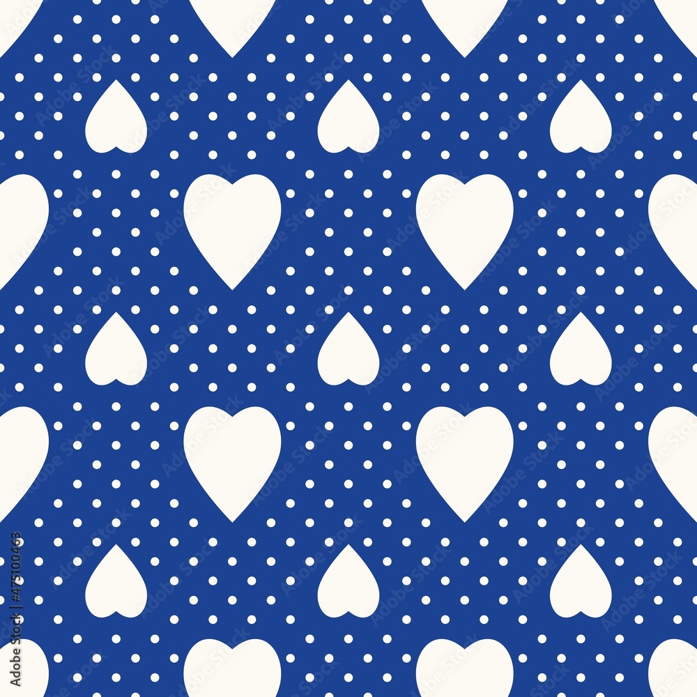 Blue and white seamless background with heart. Heart as a seamless texture for printing. Repeating abstract pattern with heart shape...