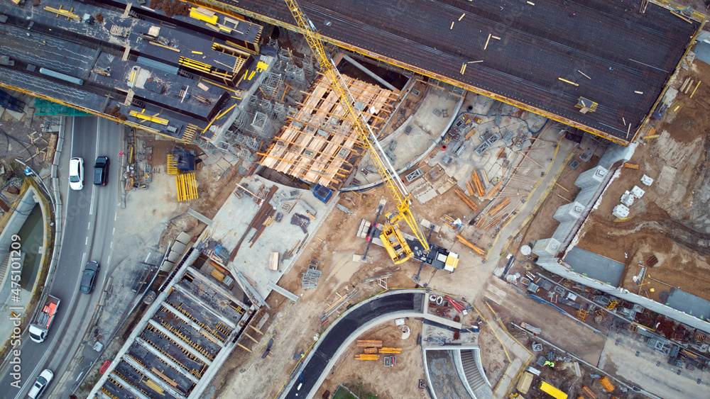 View on road construction. Dron view. View on road construction. Dron view.
