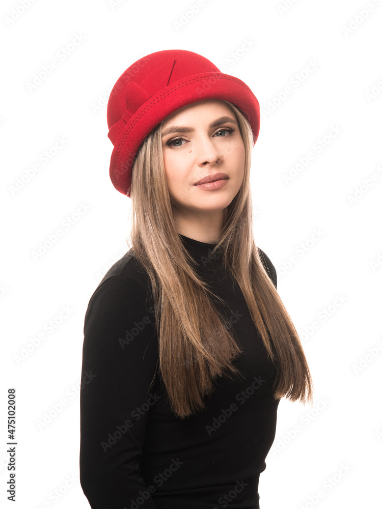 Girl in a graceful red felt hat Girl in a graceful red felt hat