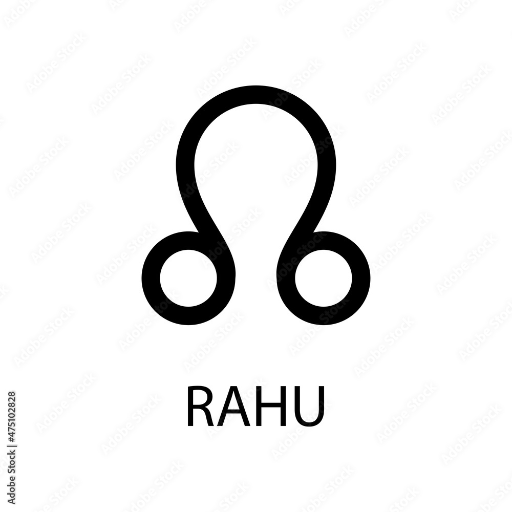 Rahu symbol. Ascending lunar node. Vector black sign on white