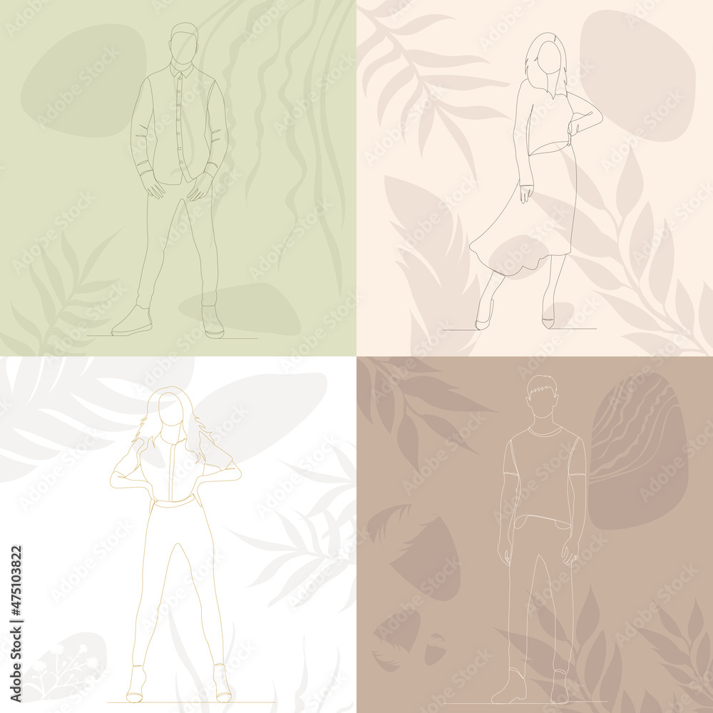 people man and woman one line drawing on abstract background, vector people man and woman one line drawing on abstract background, vector