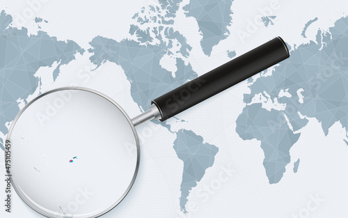 Enlarged map of Fiji on America centered World Map. Magnified map and flag of Fiji.