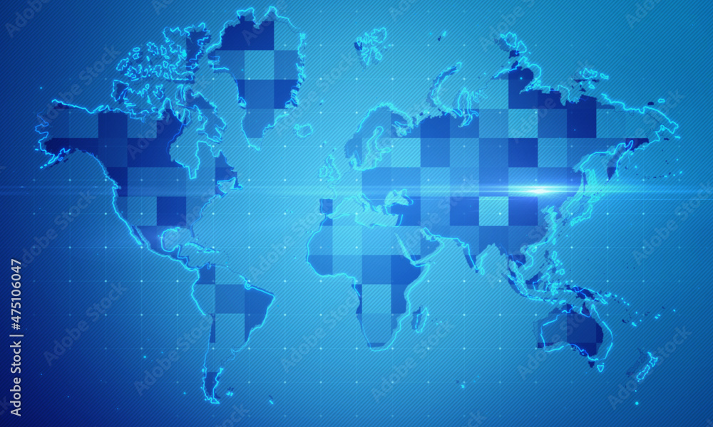 Futuristic technology digital world map background