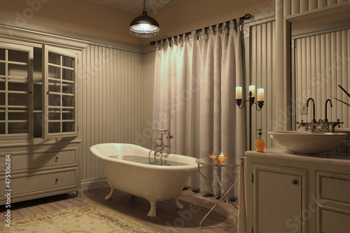 Fancy luxury country vintage bathroom 3d render