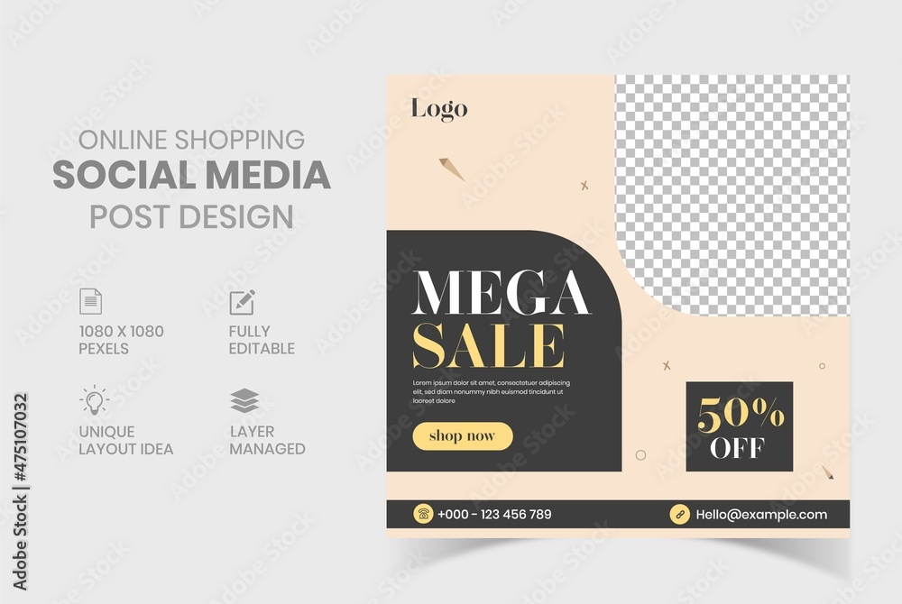 Obraz premium Winter mega sale social media post template, winter sale banner, winter banner template, vector banner with attractive design