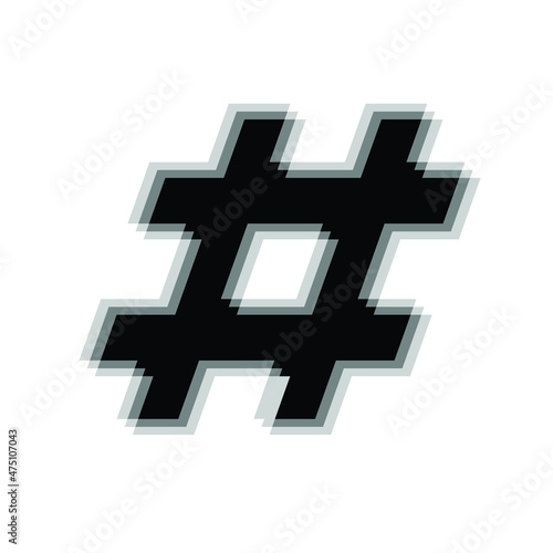 Blurred distorted geometric symbol . Minimal art design . Noise destroyed tag logo . Trendy defect error shapes . Glitched hashtag .Broken effect .vector 