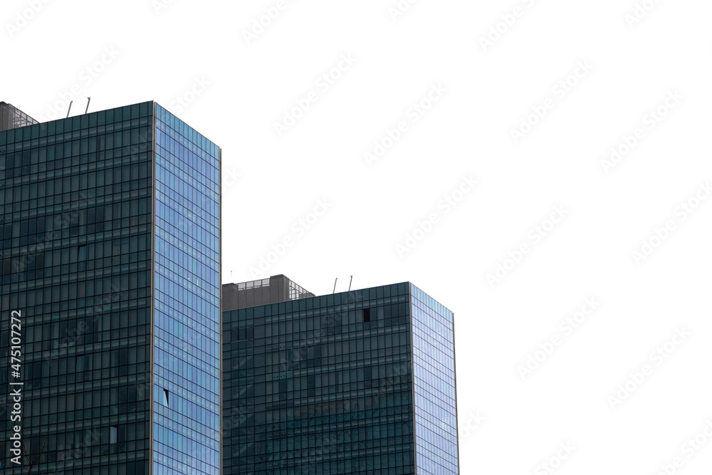 two residential skyscrapers in the city of Bilbao with white sky two residential skyscrapers in the city of Bilbao with white sky