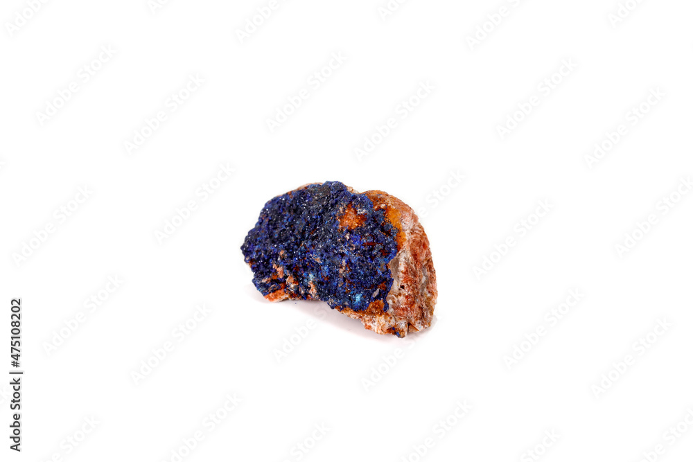Macro mineral stone Malachite and Azurite against white background Macro mineral stone Malachite and Azurite against white background