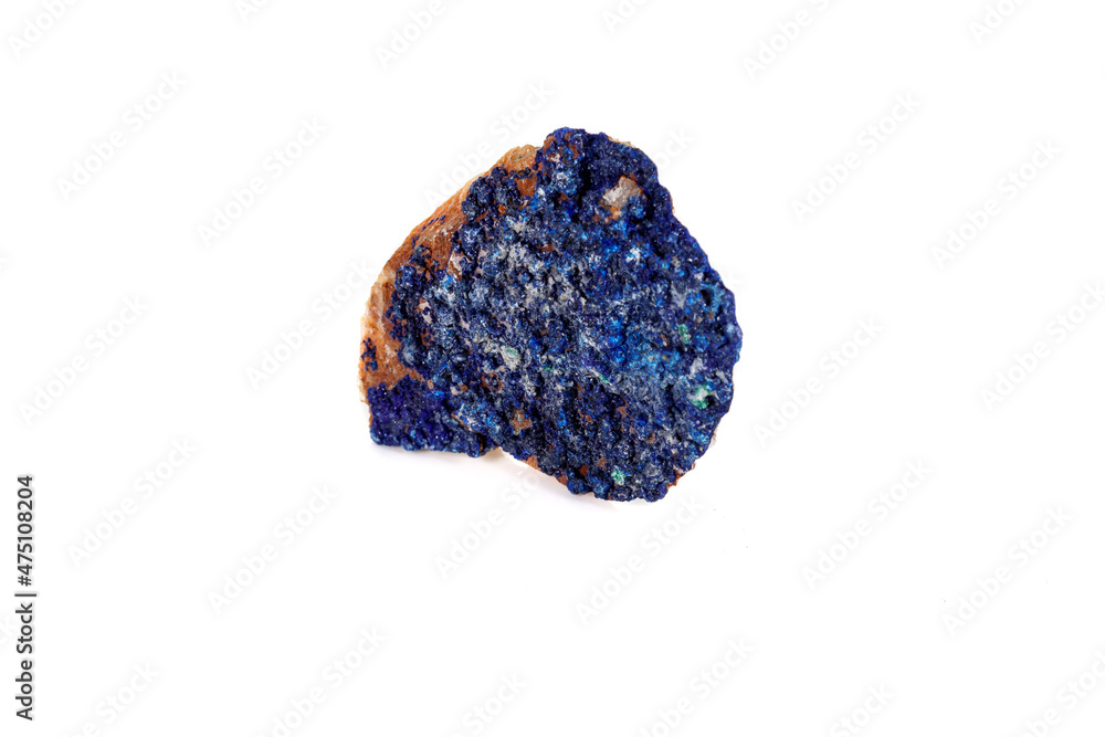 Macro mineral stone Malachite and Azurite against white background Macro mineral stone Malachite and Azurite against white background