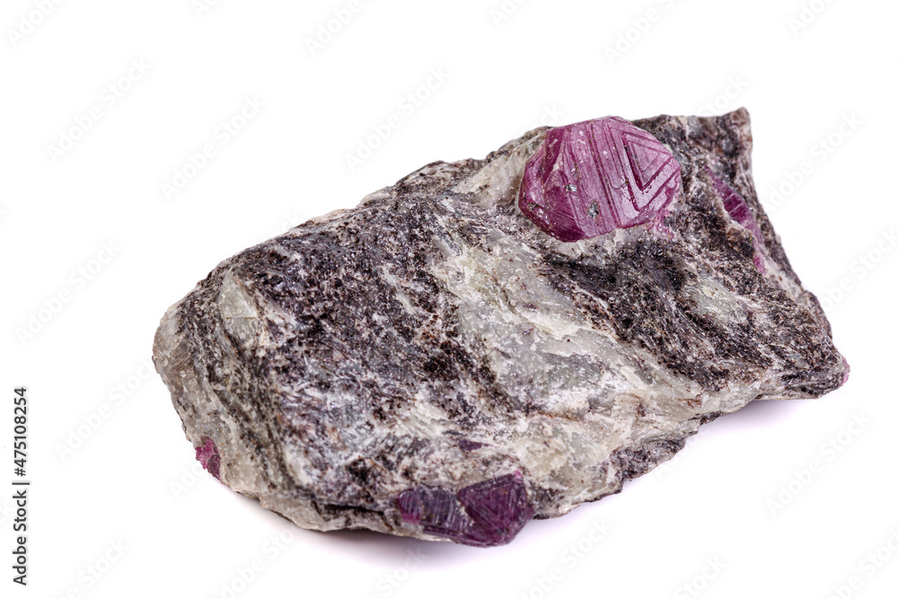 Fototapeta premium macro mineral stone ruby on a white background