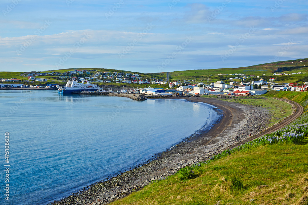 Harbour in the Northern sea port and fishing village of Husavik
