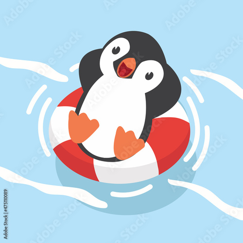 penguin swimming with inflatable ring