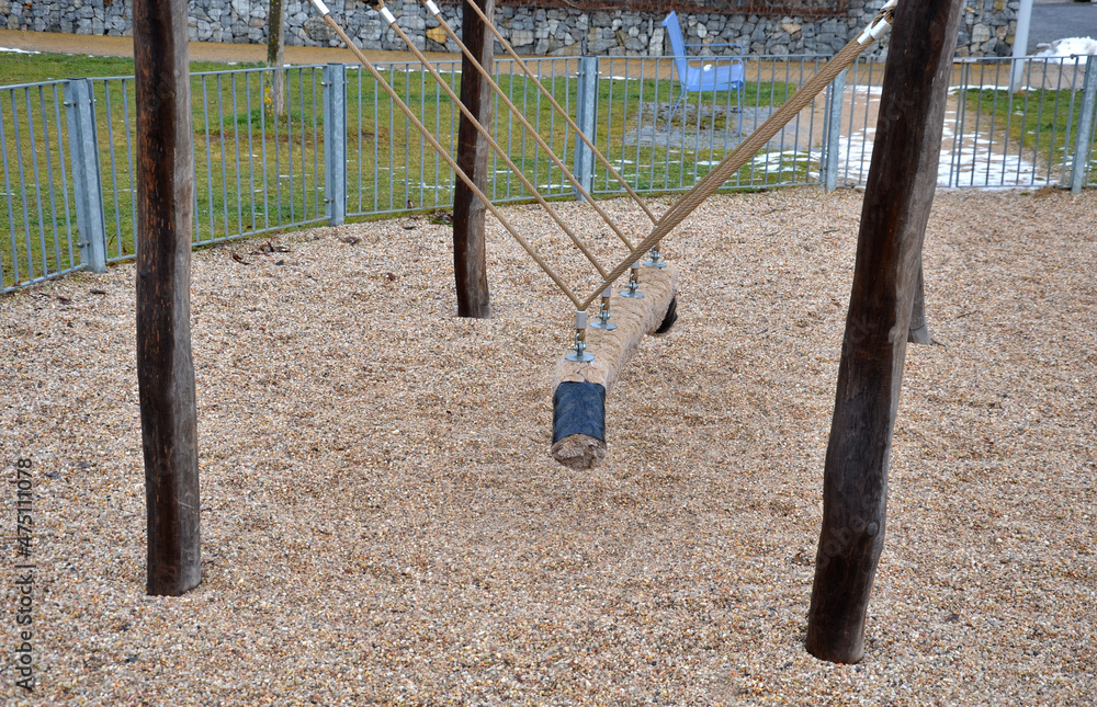 round rocking chair, hammock made of hemp ropes with support between ...