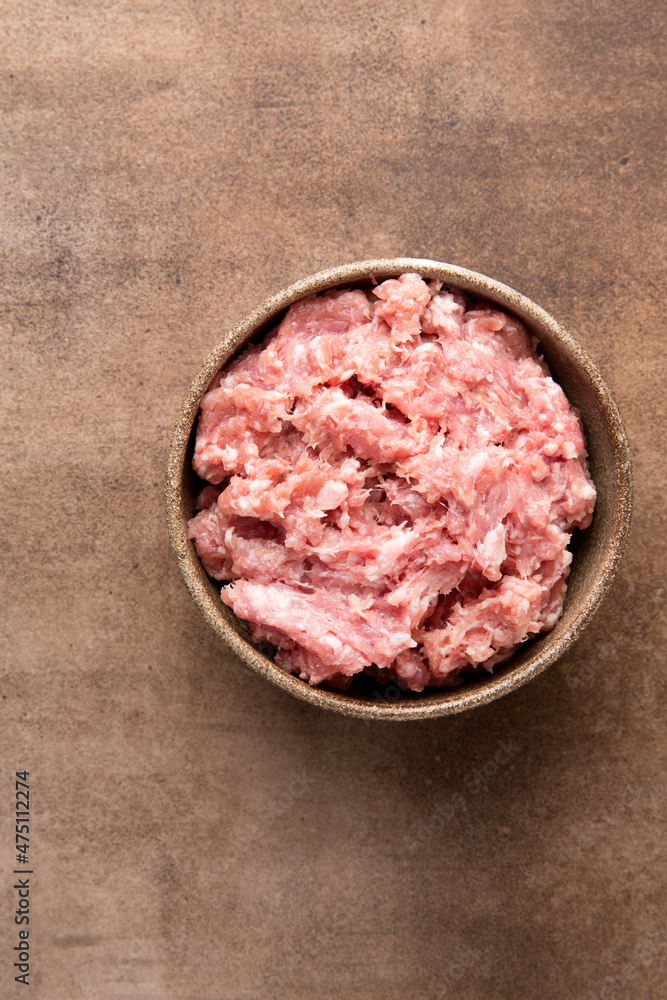 Chopped meat. Meat stuffing for cutlets or meatballs. The concept of cooking burgers. Copy space Chopped meat. Meat stuffing for cutlets or meatballs. The concept of cooking burgers. Copy space